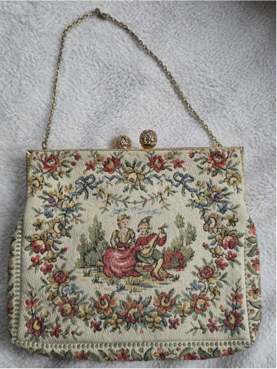 H.A. & E. Smith LTD Bermuda Handbags - Vintage French Tapestry Purse HA & E Smith Bermuda Evening Bag Courting Scene EX